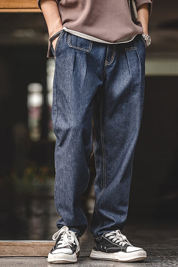 Men's Denim Blue Relaxed Fit Elastic Waist Jean
